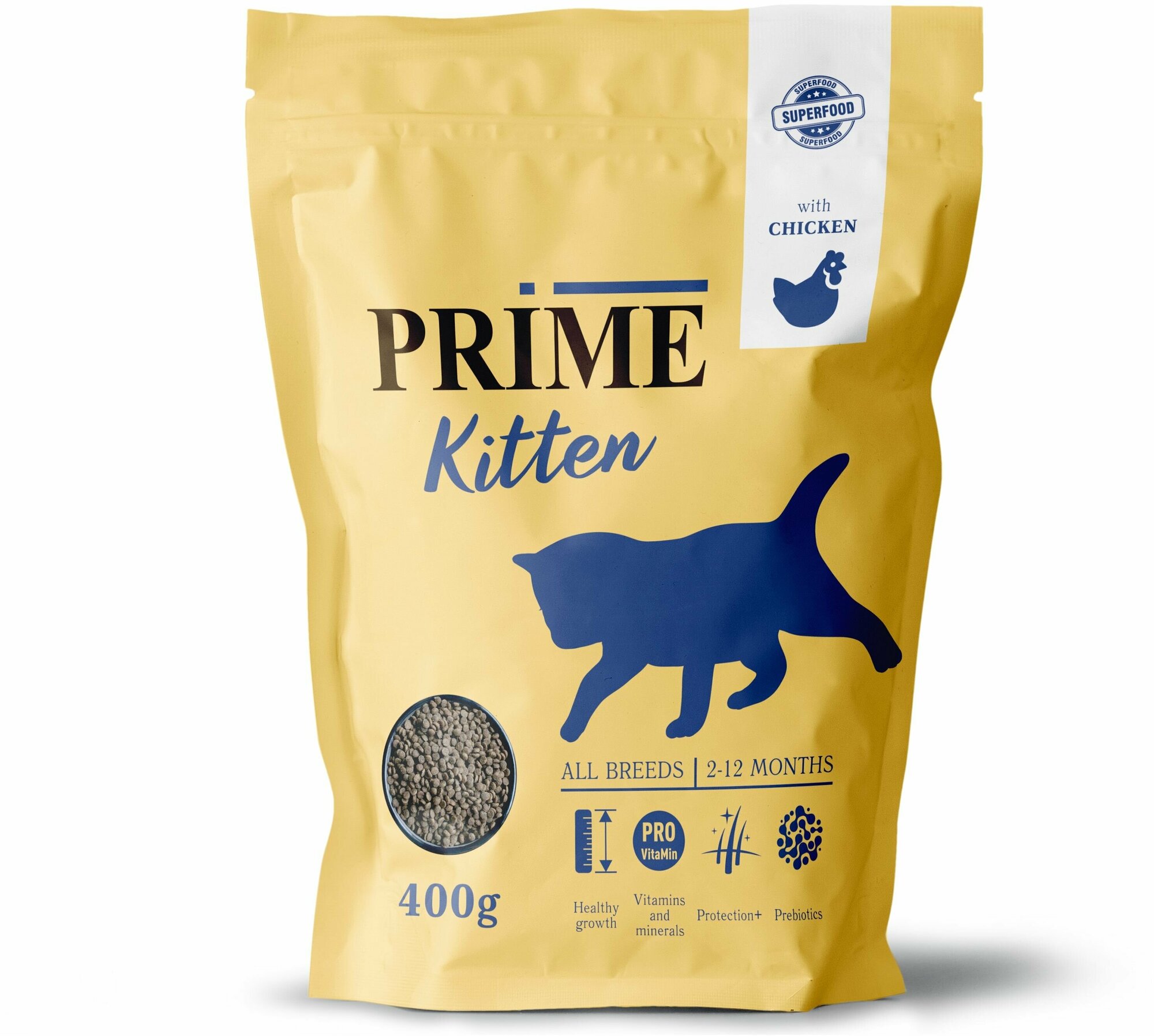 Сухой корм PRIME KITTEN для котят от 2 до 12 месяцев, с курицей 400 гр