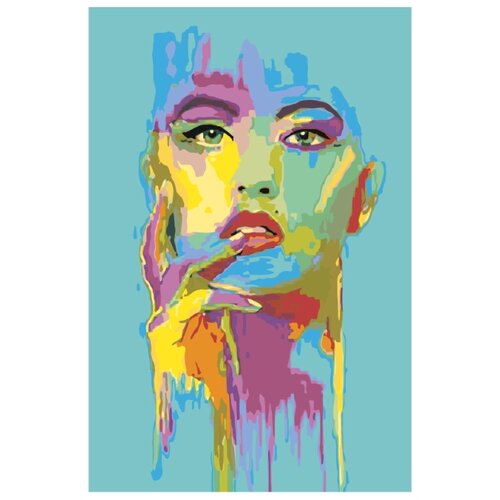 Красочное лицо девушки на голубом фоне Раскраска картина по номерам на холсте загадочное лицо девушки раскраска картина по номерам на холсте