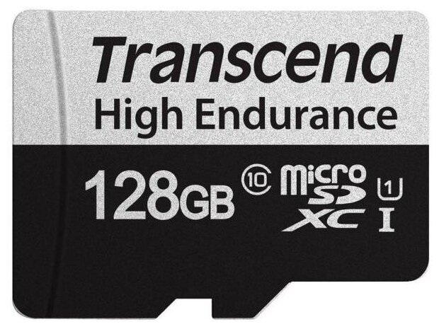 Карта памяти microSDXC Transcend 350V (высокой надёжности), 128 Гб, UHS-I Class 10 U1, с адаптером