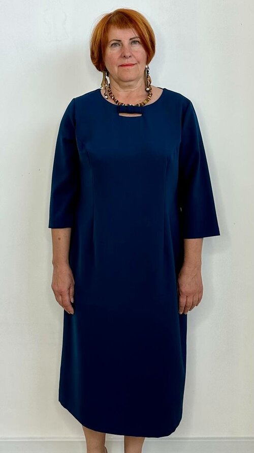 Платье-футляр прямой силуэт, миди, размер 56, синий