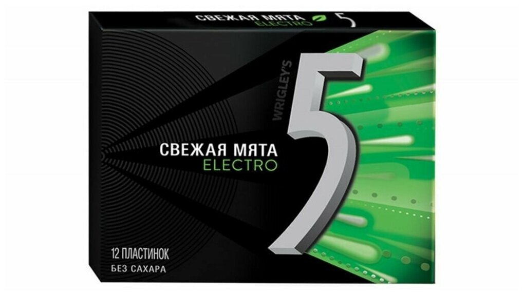 Жевательная резинка Five Electro Свежая мята, без сахара, 12 пачек х 31,2 гр - фотография № 2