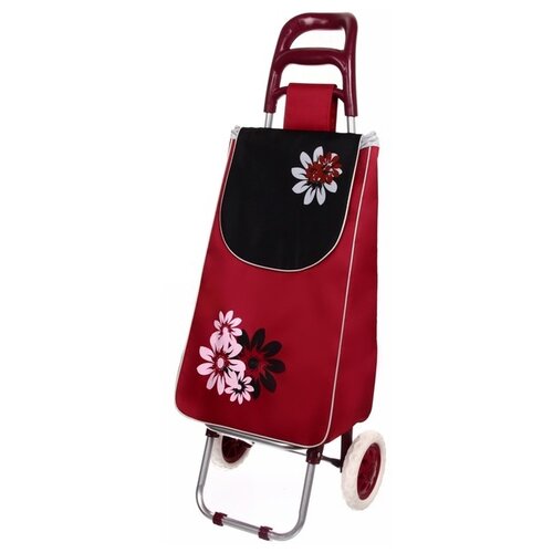Тележка хозяйственная с сумкой (95*33*30см, колеса 16см, до 30 кг.) цветы бордовая