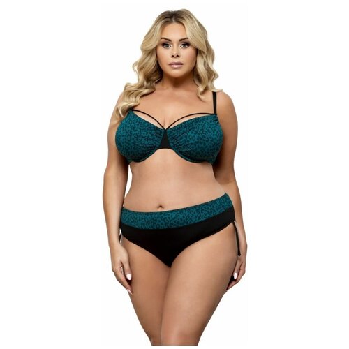 Стильный купальник plus size с декоративными бретелями и леопардовым принтом 80E/40, бирюзовый