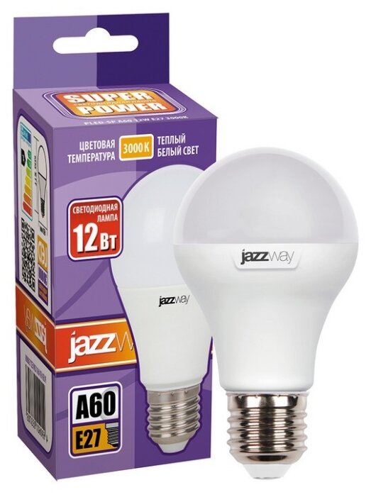 Лампа светодиодная PLED- SP A60 12w E27 3000K 230/50 Jazzway груша, 2 шт