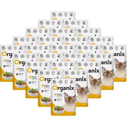 Корм консервированный ORGANIX для взрослых кошек с курицей в соусе (85 гр х 25 шт)