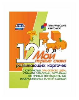 Мои первые слова. 12 развивающих карточек с картинками оранжевого цвета, стихами, загадками, рисунками для речевых, познавательных, изобразительных за - фото №1