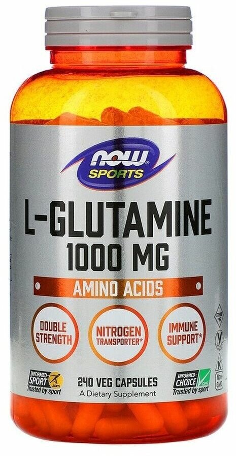 L-Глутамин L-Glutamine 1000 мг Now Foods 240 вегетарианских капсул