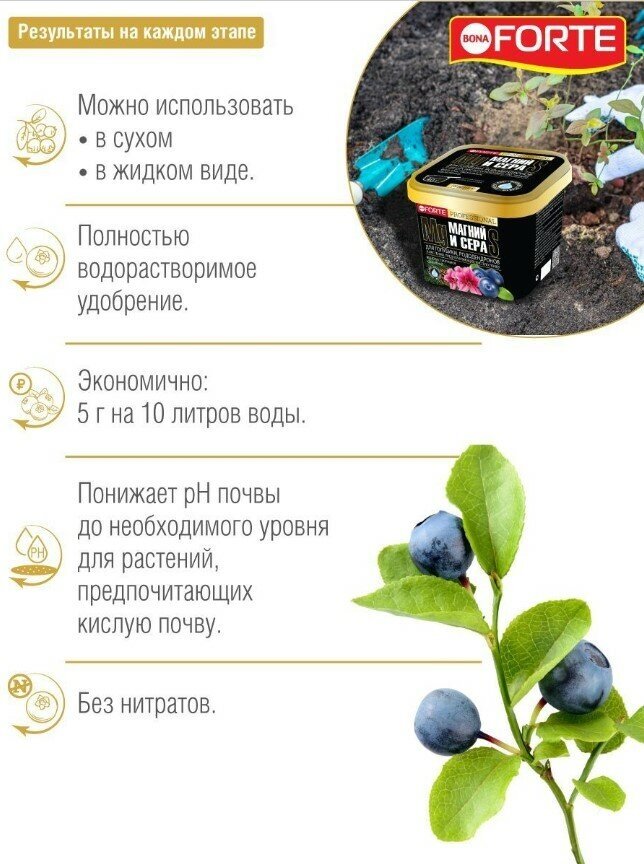 Удобрение для голубики, рододендронов и кислотолюбивых растений с серой и магнием Bona Forte, 0,8 кг - фотография № 2