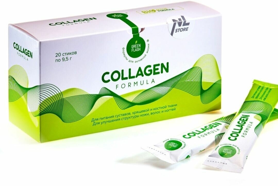 Коллаген гидролизованный GreenFlash Collagen Formula со вкусом вишни, 20 стиков по 9,5 г