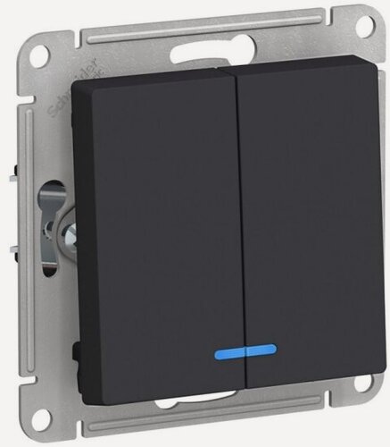 Изображение товара Выключатель 2-клавишный с подсветкой Systeme Electric (schneider Electric) SCHNEIDER ELECTRIC ATLASDESIGN, сх.5а, 10АХ, механизм, карбон, ATN001053