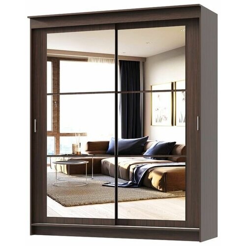 Шкаф-купе Альянс Орион Дуб Венге Цаво ЛДСП с полками, ящиками, штангой, зеркалом, для спальни, гостиной 1500х2200х600 памир