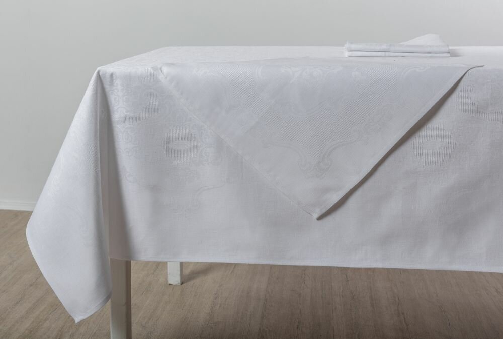 фото 150х200 Белая льняная скатерть с салфетками Марго скатерть 150х200 с салфетками