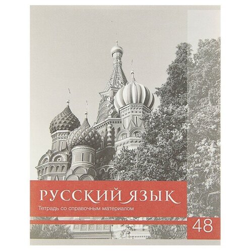 Тетрадь предметная Чёрное-белое 48 листов в линию Русский язык со справочным материалом, обложка мелованная бумага, блок №2, белизна 75% (серые листы)