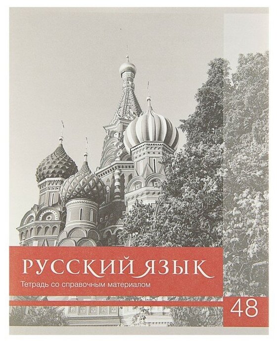 Тетрадь предметная "Чёрное-белое", 48 листов в линейку "Русский язык" со справочным материалом, обложка мелованная бумага, блок №2, белизна 75% (серые листы)