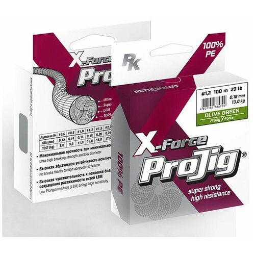 Шнур ProJig X-Force 0,12мм, 8,0кг, 100м, хаки