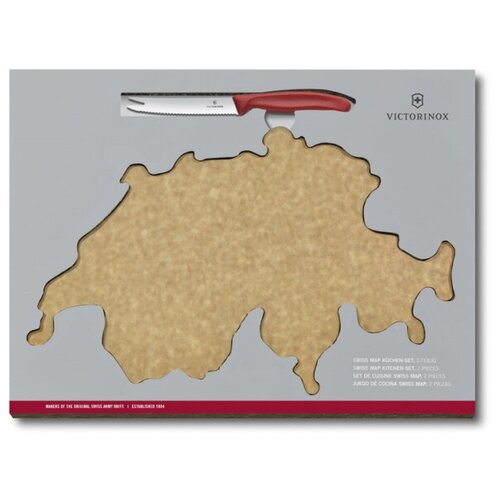 Набор VICTORINOX Swiss Map: нож для сыра и колбасы Swiss Classic 11 см + разделочная доска в форме карты Швейцарии Epicurean (6.7191.CH)