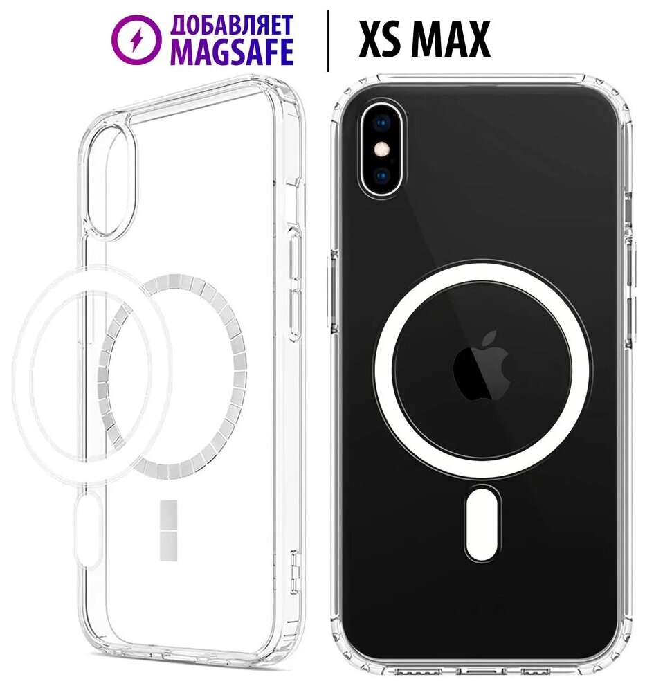 фото Чехол Luckroute для iPhone XS Max - Добавляет функцию MagSafe - Противоударный прозрачный кейс с усиленными углами