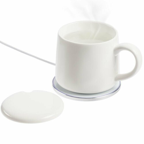 Кружка с подогревом подставка под кружку беспроводная зарядка Dual Base ver2 матовая подарок девушке женщине маме подруге на 8 марта белая 3199₽