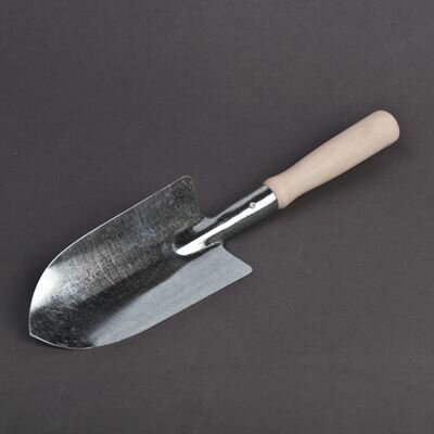 фото Совок посадочный (оцинкованный , большой) с черенком , деревянная ручка