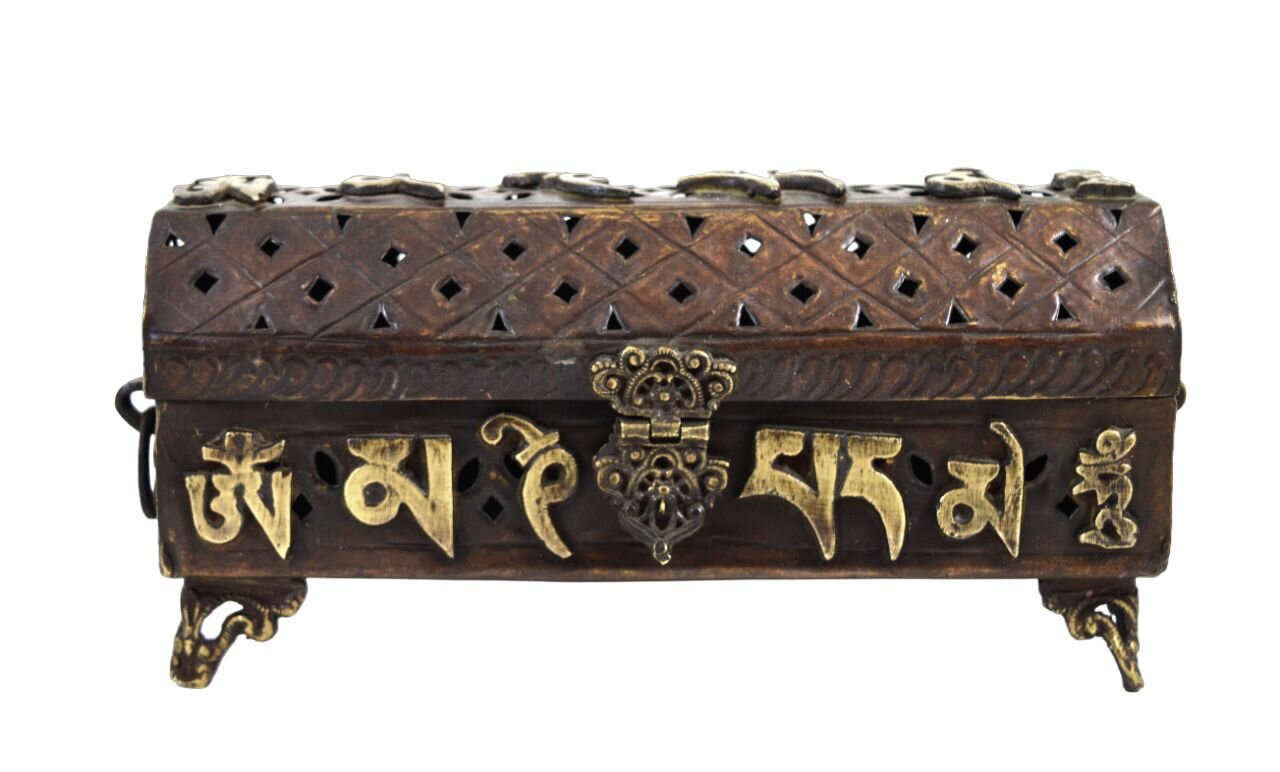 Курительница металлическая горизонтальная ОМ мани падме ХУМ, коричневая, 22 х 10 см