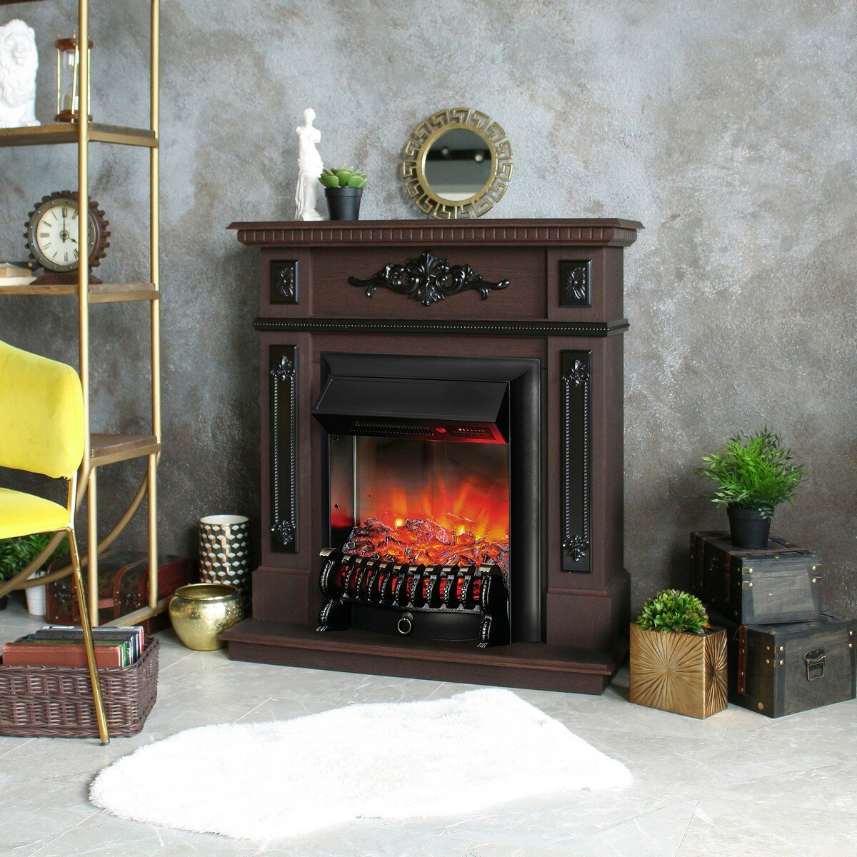 Электрокамин RealFlame Lilian DN с очагом Fobos Lux Black, обогрев, звуковые эффекты