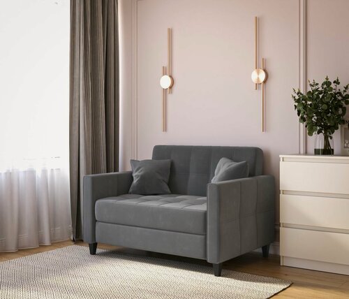 Изображение товара Диван прямой DiHall "Этро", спальное место 195х100, велюр, темно-серый