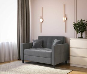 Диван прямой DiHall "Этро" аккордеон, спальное место 195х100, велюр, серый