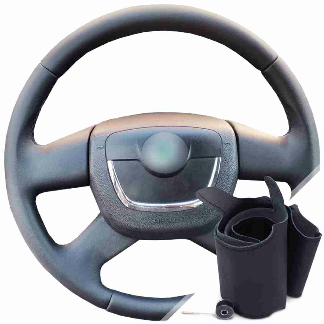 Оплетка на руль из натуральной кожи Skoda Yeti I 2009-2013 г. в. (для замены штатной кожи, черная) #20764
