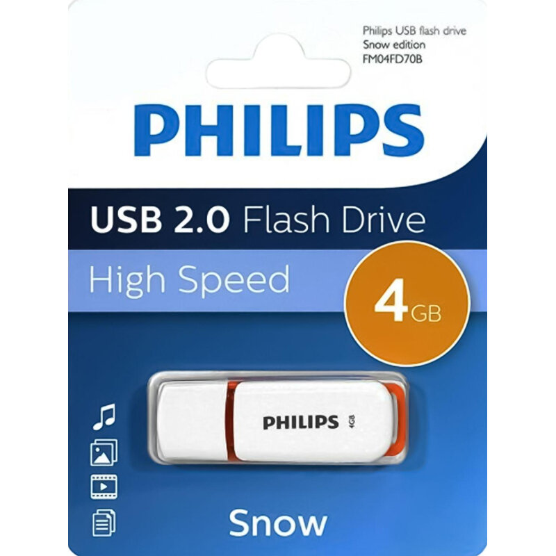 Флеш-накопитель PHILIPS SNOW 2.0 4GB, USB 2.0 FM04FD70B/97 белый — фото 1