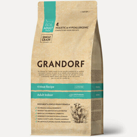 Изображение товара GRANDORF CAT 4 Meat PROBIOTIC INDOOR 2 кг сухой корм для кошек 4 мяса с пробиотиками