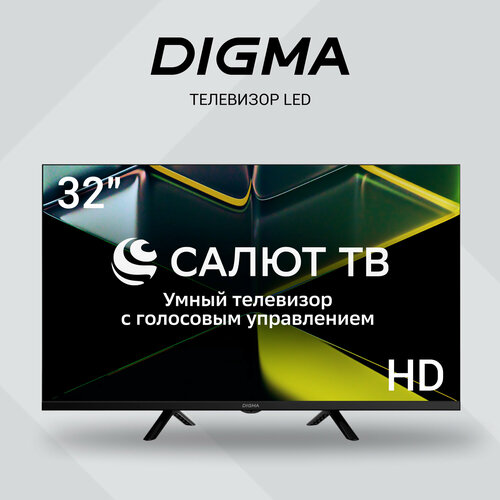 Телевизор Digma Салют ТВ DM-LED32SBB34, 32", LED, HD, Салют ТВ, черный ...