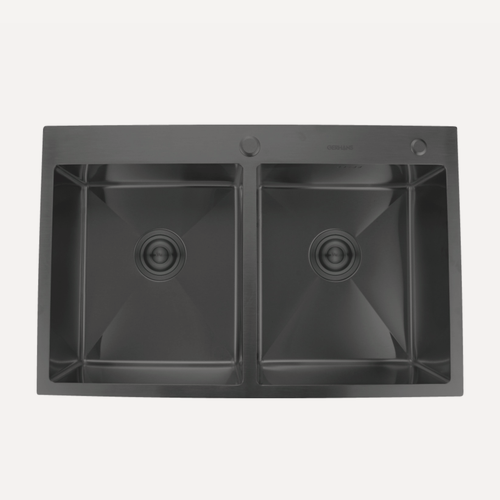 Изображение товара Мойка кухонная Gerhans K37850B-S, врезная, нержавеющая сталь, с двумя чашами, графит