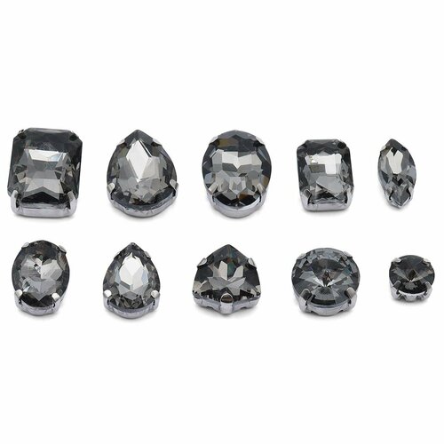 МФ-15 Хрустальные стразы в металлических цапах форма страз микс серый 10штупак 498₽