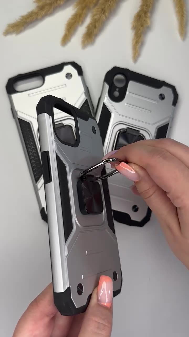 Противоударный чехол для Xiaomi 11T, 11T Pro серебро с пластиной для магнитного автодержателя и кольцом подставкой — фото 1