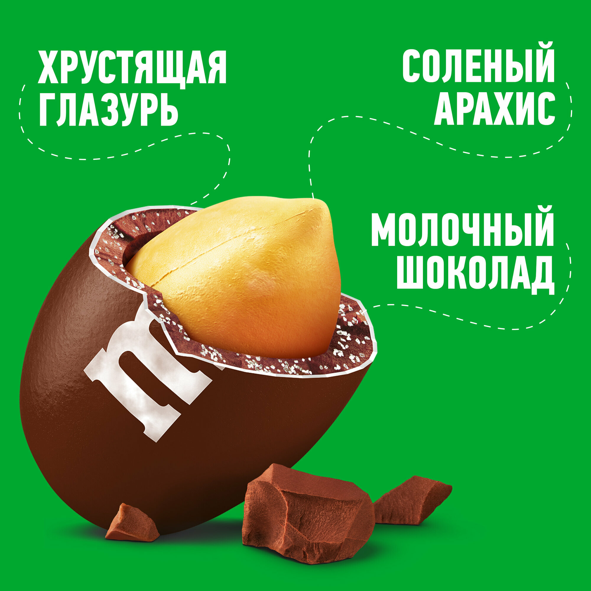 Драже M&M's, с солёным арахисом, молочным шоколадом и хрустящей глазурью, 80 г — фото 1