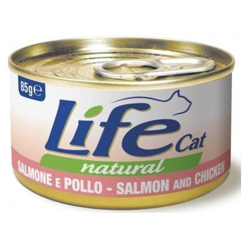 Влажный корм для кошек LifeCat с лососем, с курицей 2 шт. х 85 г (кусочки в бульоне)