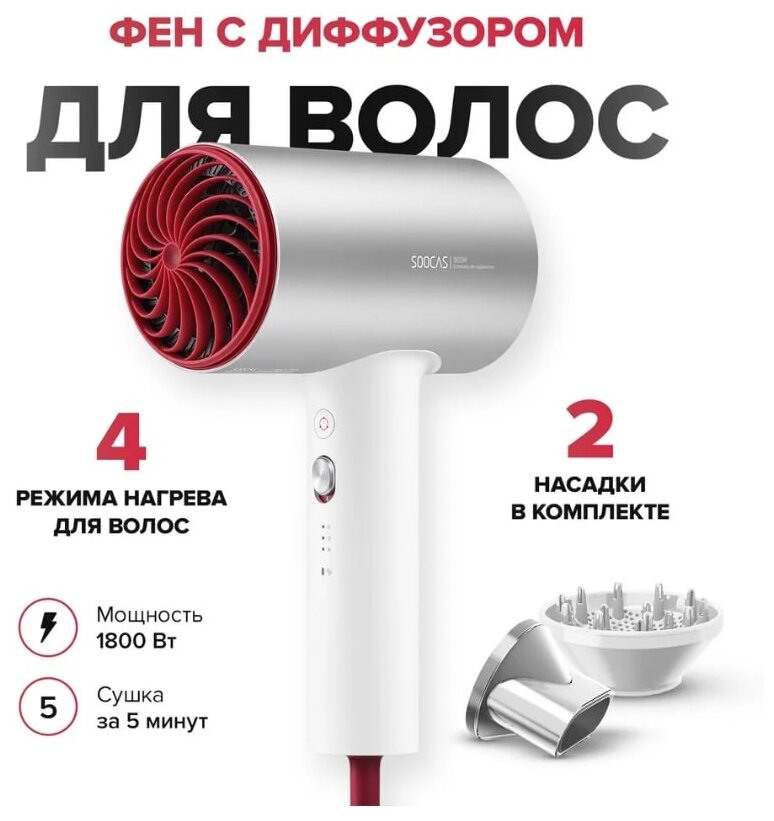 Фен Soocas Hair Dryer (H5) GLOBAL серебристый