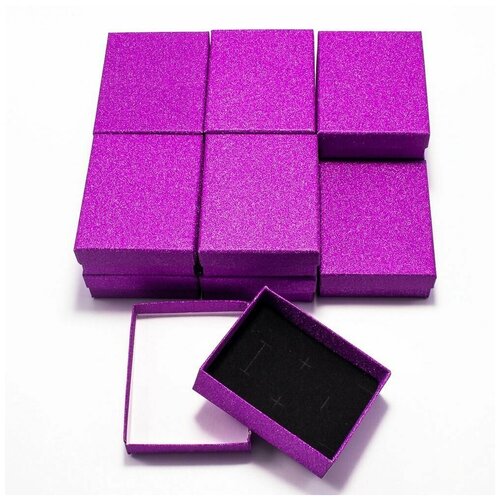 Коробочка для ювелирных украшений 9 х 7 х 3, картонная, фиолетовая блестящая, 12 шт