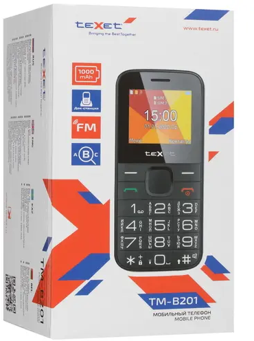 Мобильный телефон teXet TM-B201 1.77", 1000 мА·ч, micro-USB, черный