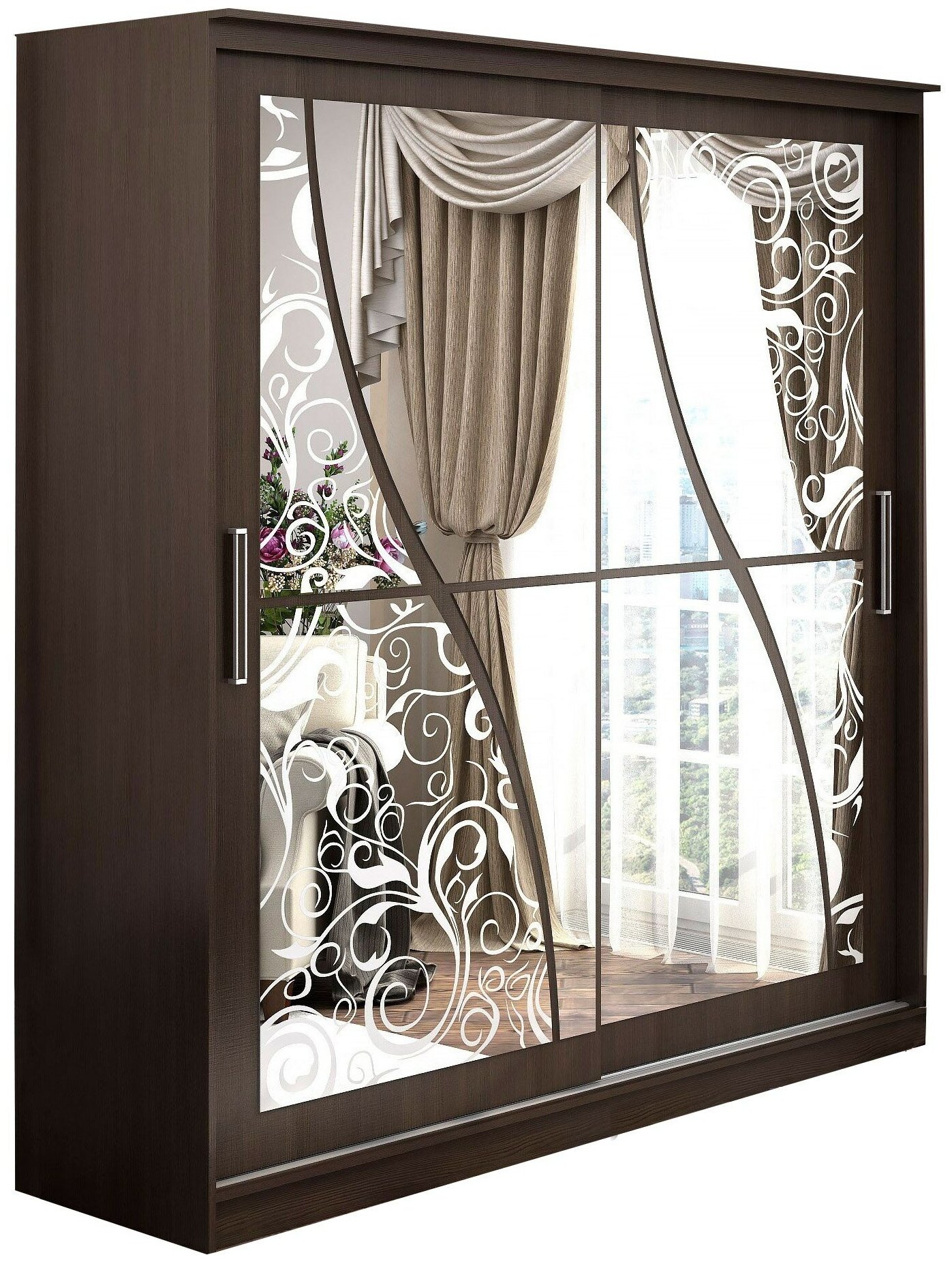 Шкаф-купе с зеркалами для одежды в прихожую, спальню или гостиную 200см венге/венге - СМ0171