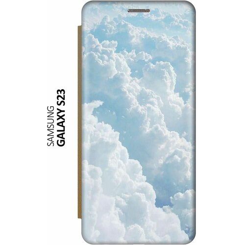 Чехол-книжка на Samsung Galaxy S23, Самсунг С23 c принтом Кучевые облака золотистый чехол книжка на samsung galaxy a02 самсунг а02 c принтом кучевые облака золотистый