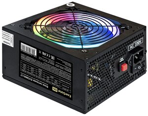 Блок питания 800W ExeGate EVO800-LT (ATX, APFC, КПД 80% (80 PLUS), 12cm RGB fan, 24pin, 2x(4+4)pin, 2xPCI-E, 6xSATA, 3xIDE, black) EX289069RUS