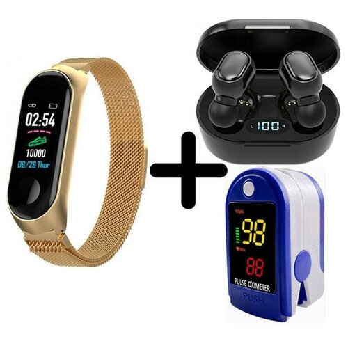 Умные часы BandRate Smart BRSM333PLBGWB-SET5 с беспроводными наушниками и пульсометром тонометром ЧСС 506000₽