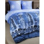 Постельное белье Amore Mio Макосатин Сity, 1,5 спальный комплект, микрофибра, синий, голубой, с принтом города - изображение