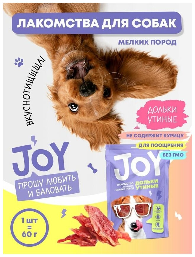 Лакомство для собак мелких пород Утиные дольки JOY 60 г Набор 1 шт