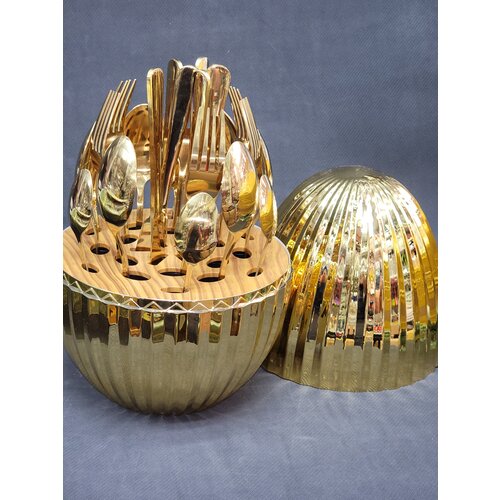 Кухонный набор столовых приборов в форме Яйца , подарочный , декоративный , десертный золотистый (24в1 на 6 персон)