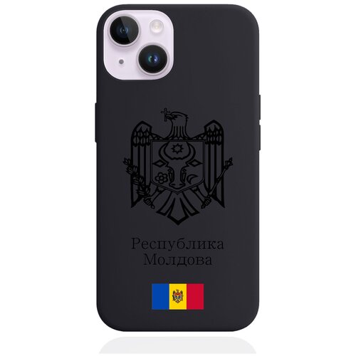 Черный силиконовый чехол для iPhone 14 Черный лаковый Герб Республики Молдова/ Герб Молдавии черный силиконовый чехол для iphone 12 mini черный лаковый герб республики молдова герб молдавии