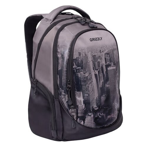 фото Рюкзак grizzly молодежный, 3 отделения, черный/серый, "megapolis", 44x28x23 см, ru-037-4/2