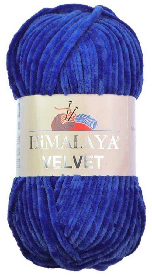 Пряжа плюшевая, велюровая Himalaya Velvet (Хималая вельвет) 100г/120м, 100% микрополиэстер, цвет: 90029 ультрамарин (синий), 1 моток