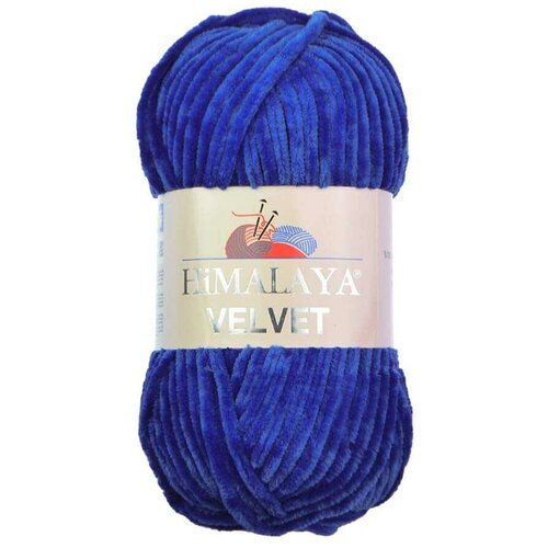 Пряжа плюшевая, велюровая Himalaya Velvet (Хималая вельвет) 100г/120м, 100% микрополиэстер, цвет: 90029 ультрамарин (синий), 1 моток himalaya пряжа velvet 100% полиэстер 120м 100гр 90060